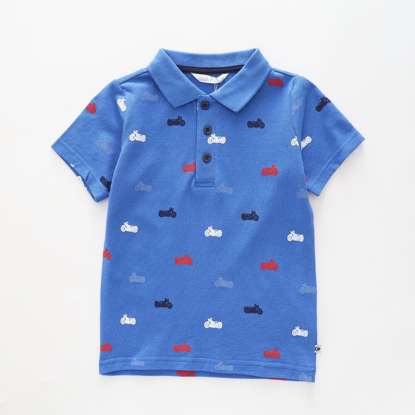 Boy's Royal Blue Polo Shirt With Motorcycle Print Ollies Place