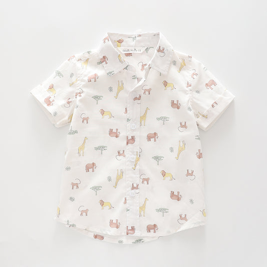 Boy's White Safari Linen Collared Shirt Ollies Place