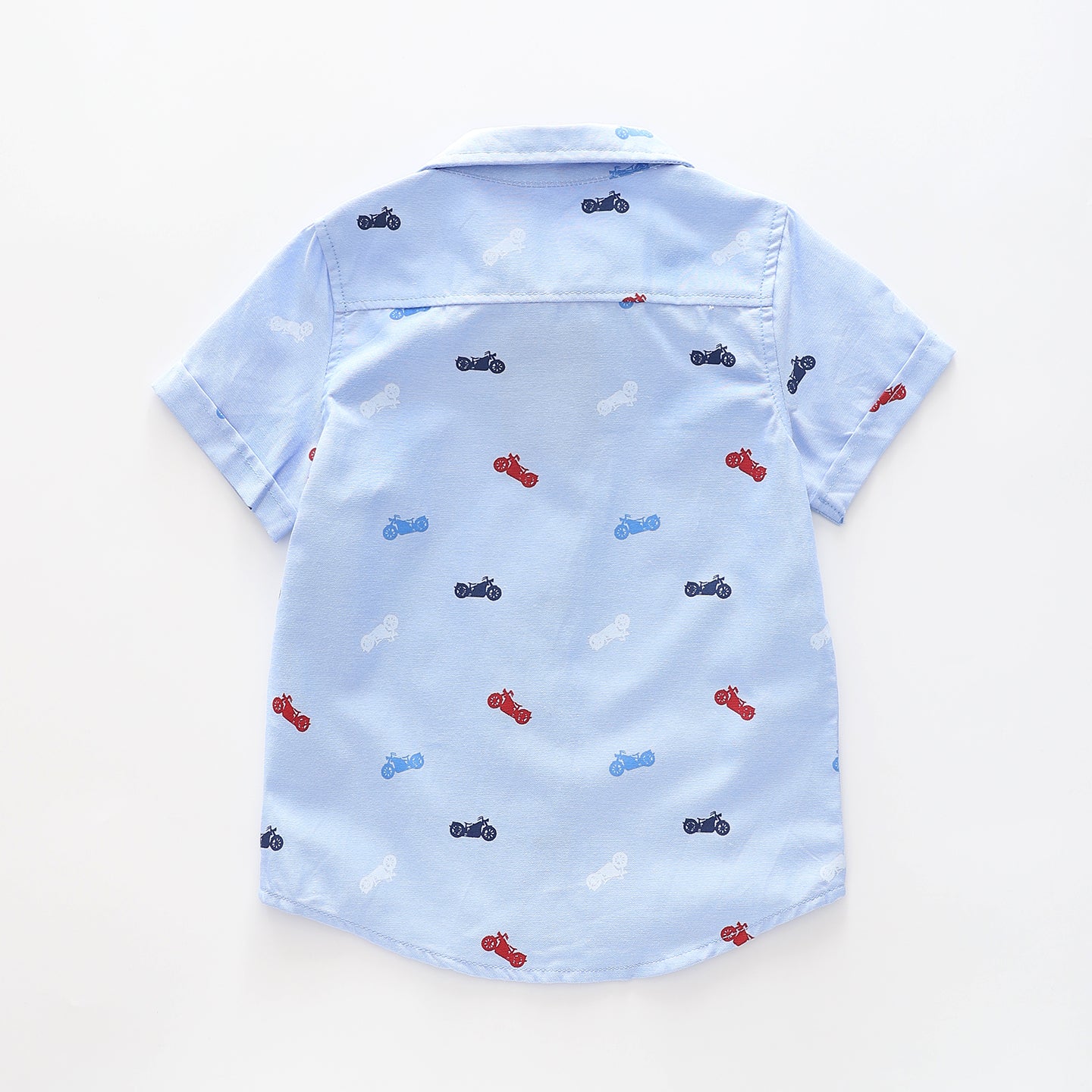 Boy's Blue Shirt With Motorcycle Print Ollies Place