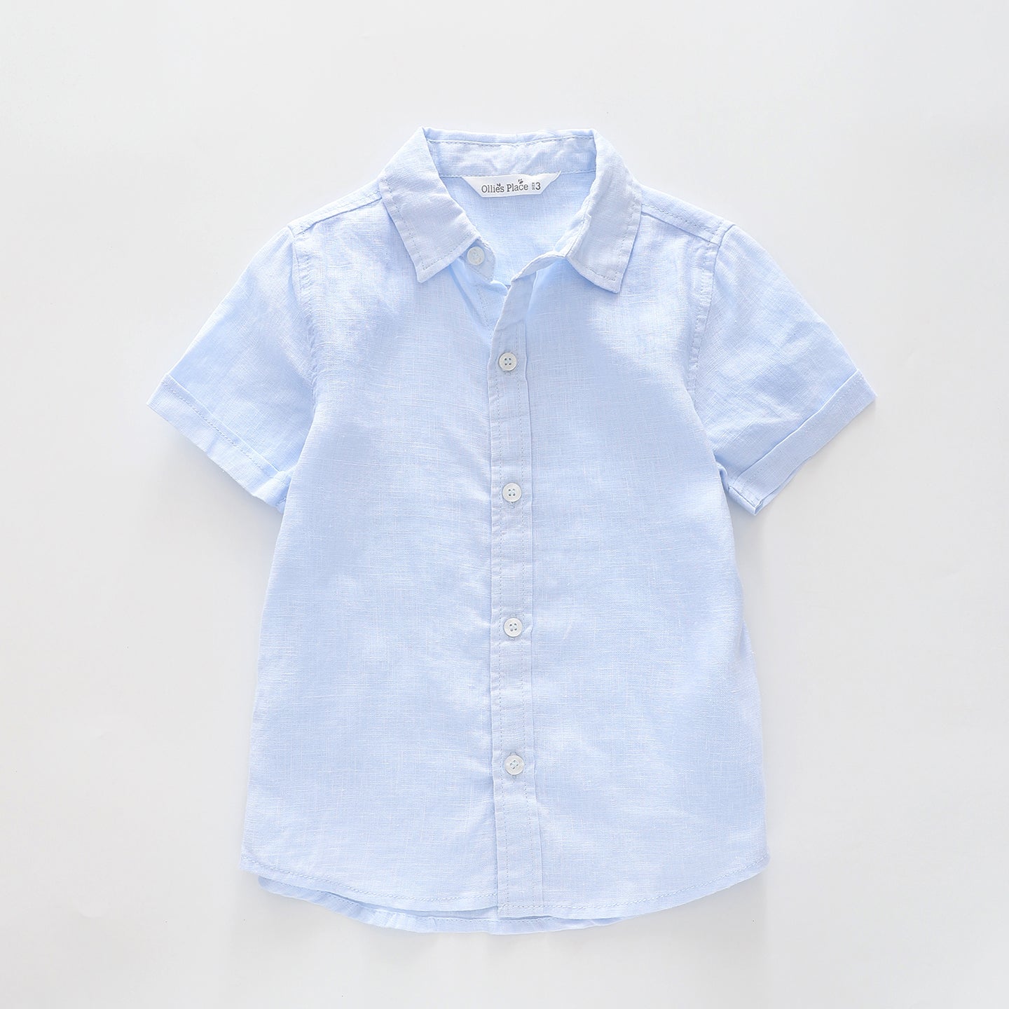 Boy's Baby Blue Linen Collared Shirt Ollies Place