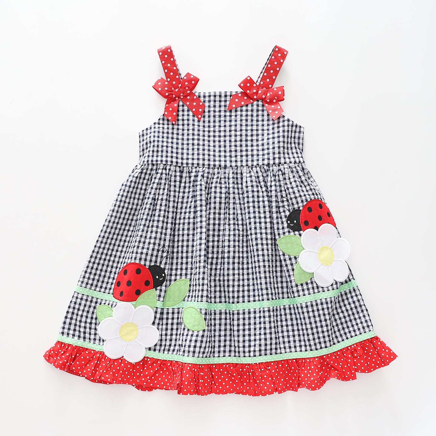 Girl's Black And Red Ladybeetle Gingham Dress Ollies Place