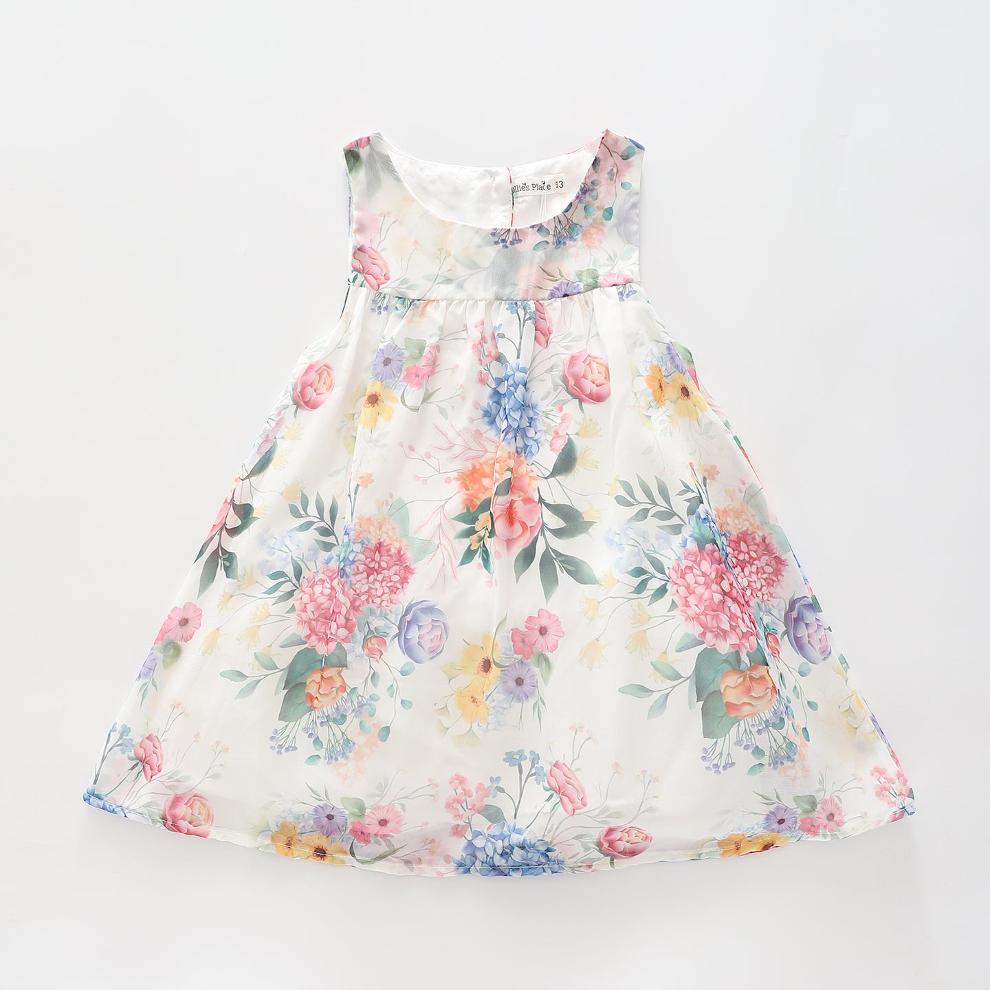 Girl's White Rainbow Floral Chiffon Dress Ollies Place