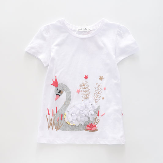 Girl's Glittery White Swan T-Shirt Ollies Place