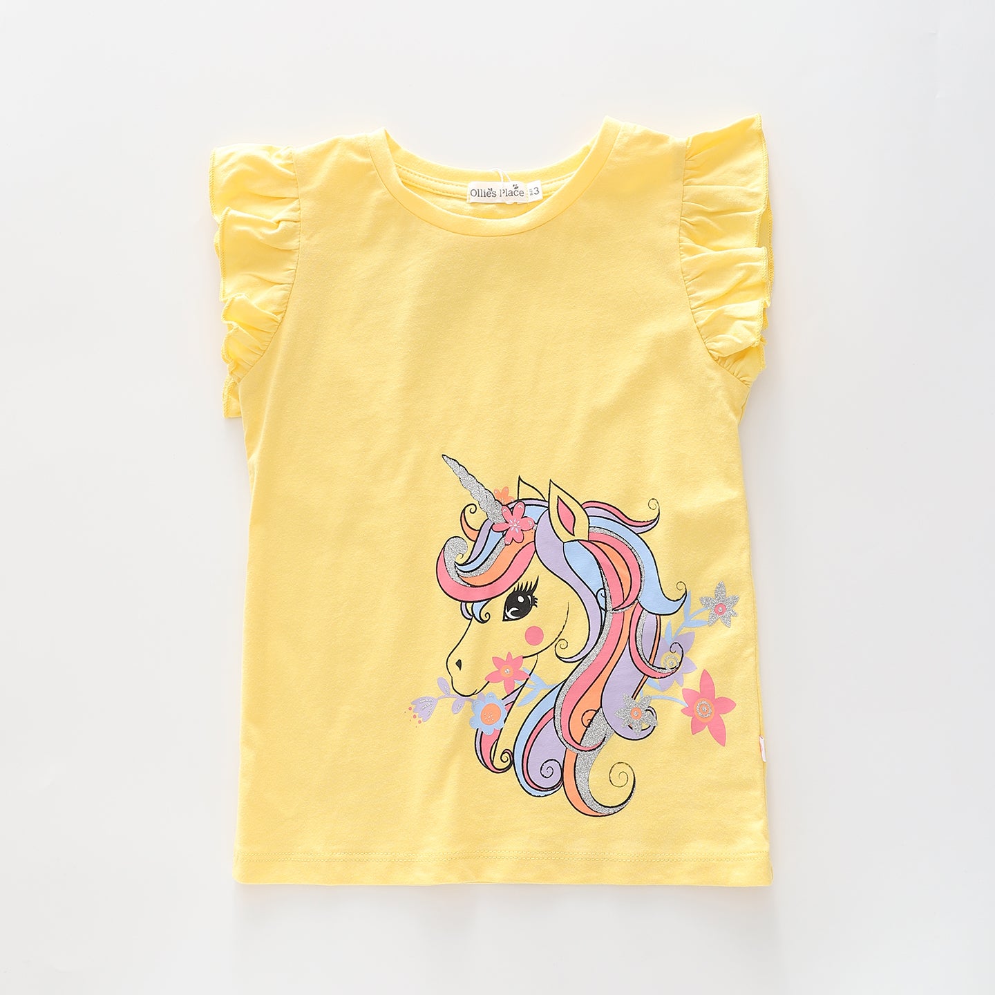 Girl's Glittery Yellow Unicorn T-Shirt Ollies Place