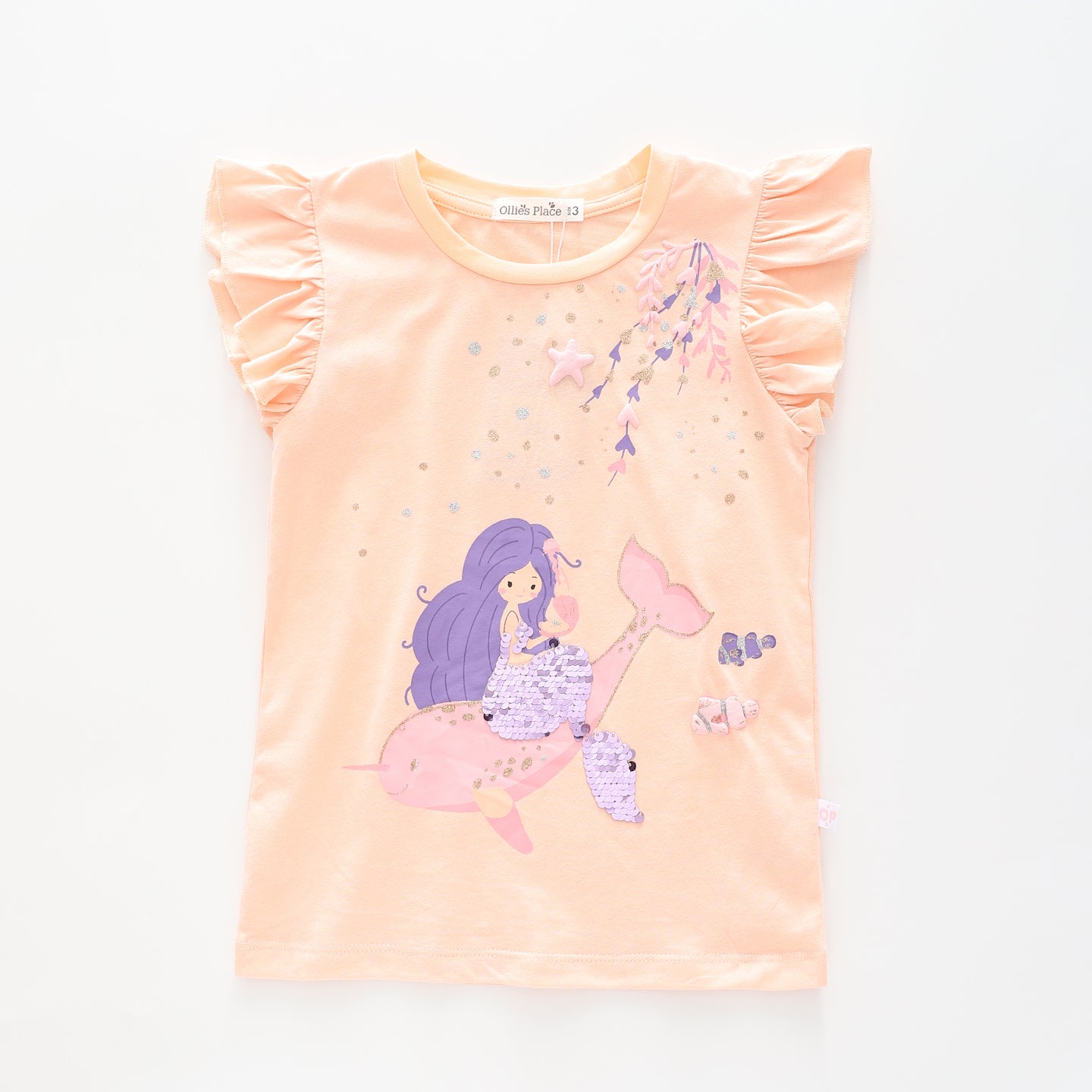 Girl's Sequined Peach Mermaid Sequin T-Shirt Ollies Place