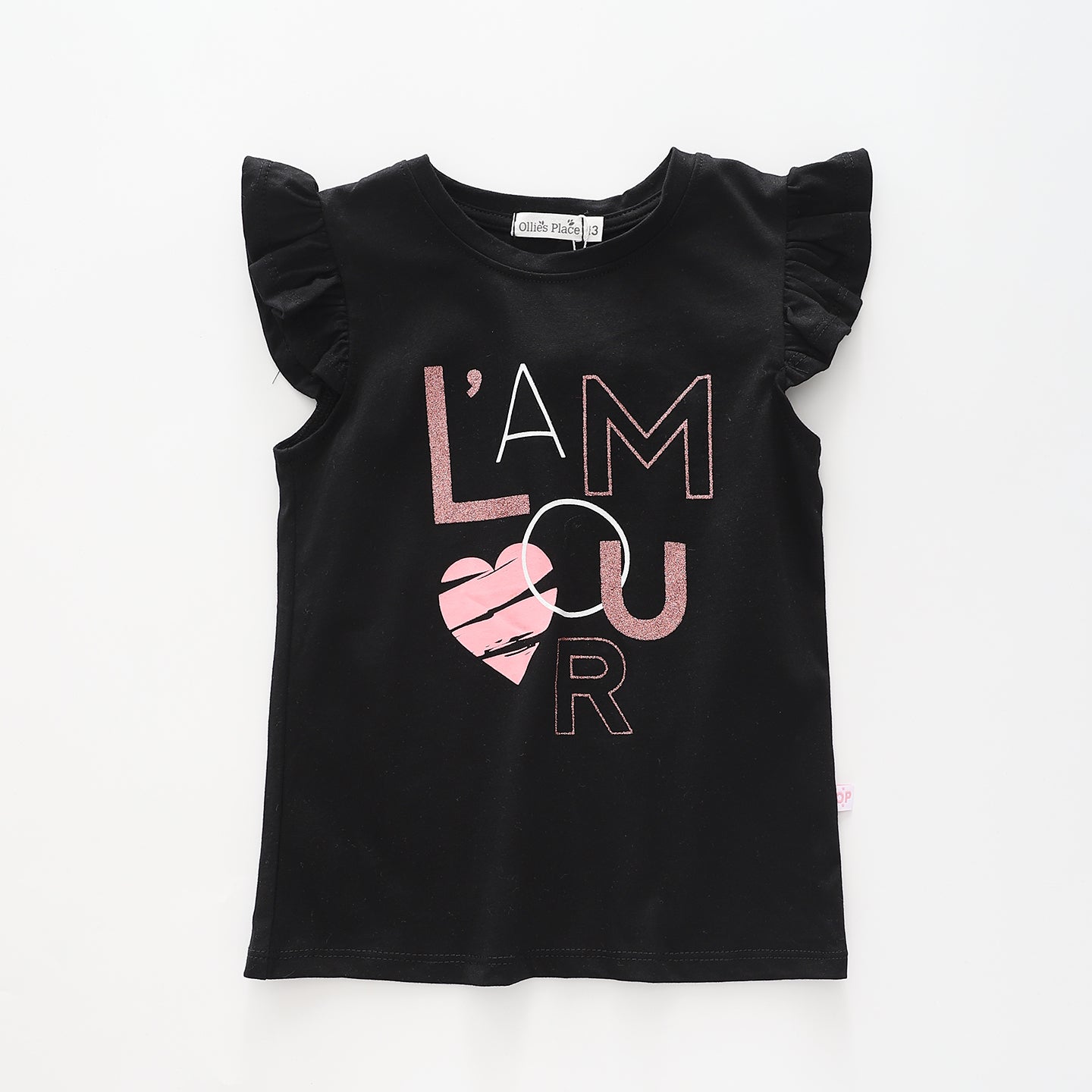 Girl's Glitter Black 'L'Amour' T-Shirt Ollies Place