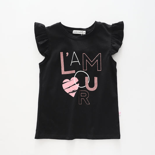 Girl's Glitter Black 'L'Amour' T-Shirt Ollies Place