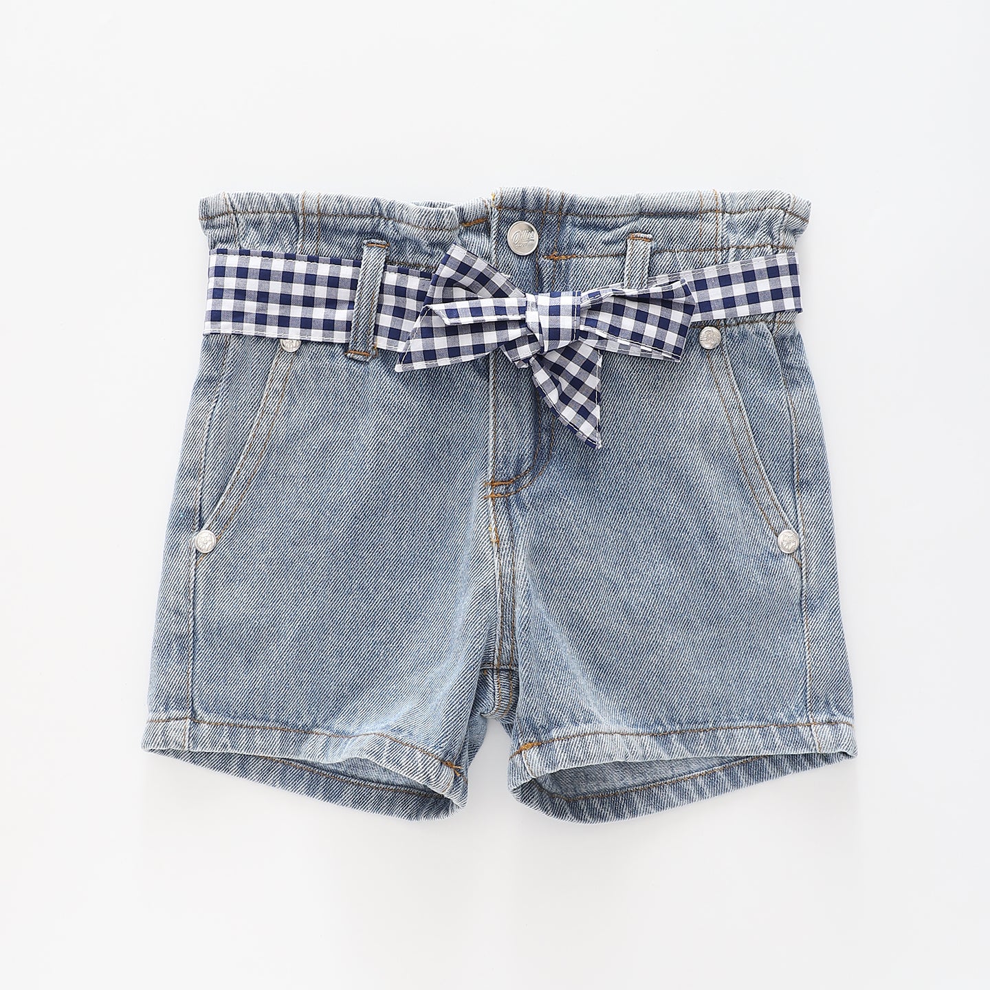 Girl's Blue Denim Gingham Tie Shorts Ollies Place