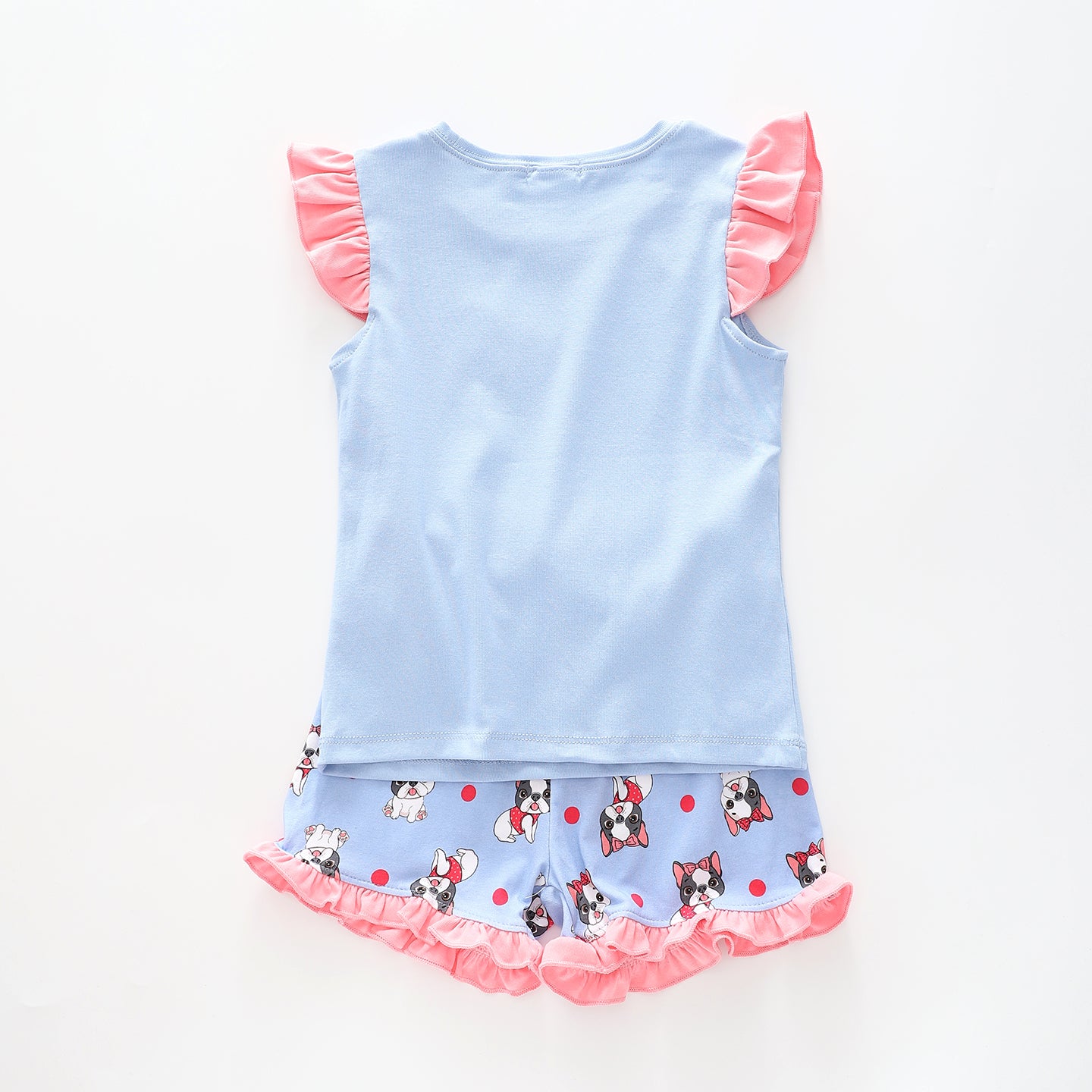 Girl's Blue and Pink Sleep Set With French Bulldog Print Ollies Place