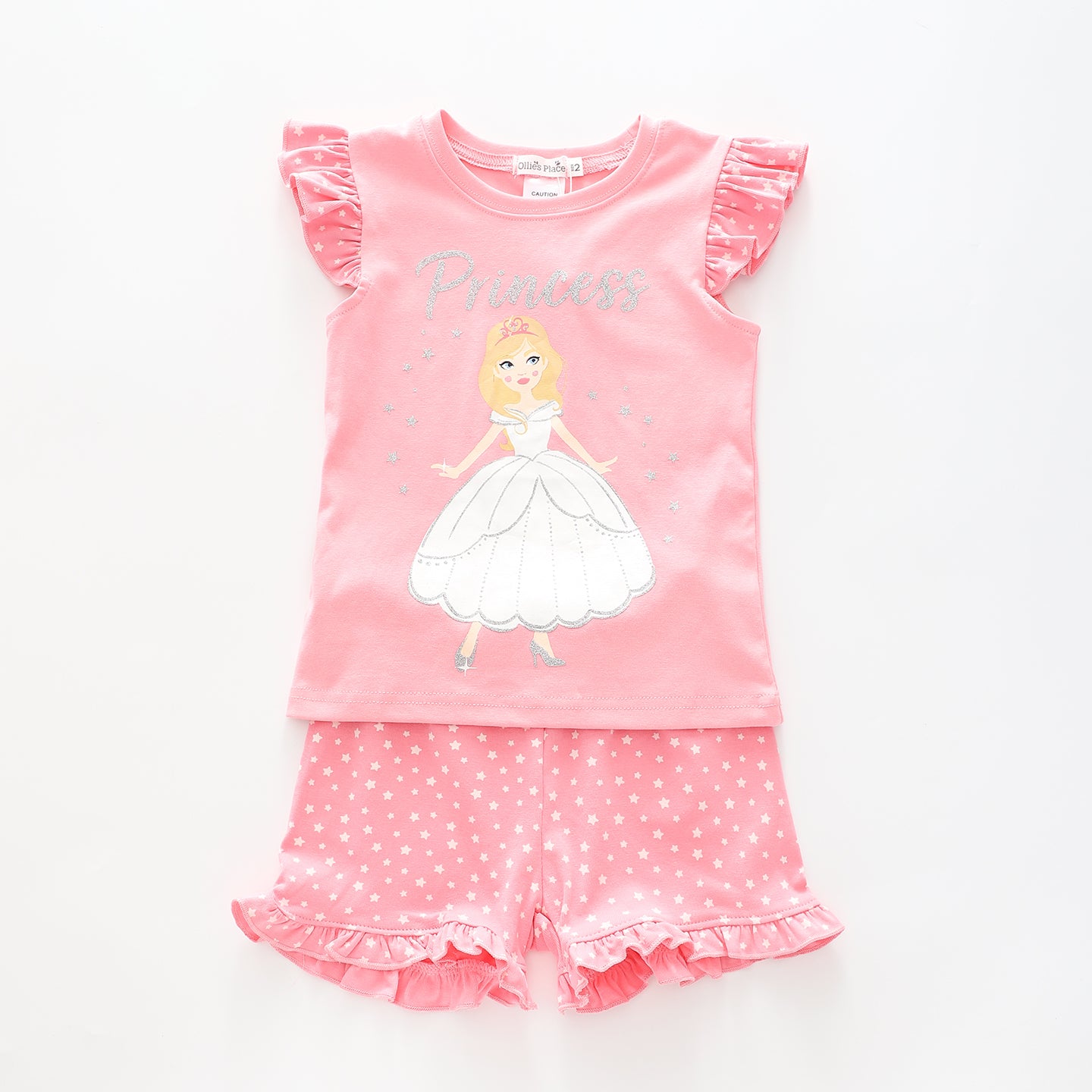 Girl's Pink Sleep Set With Princess Print Ollies Place