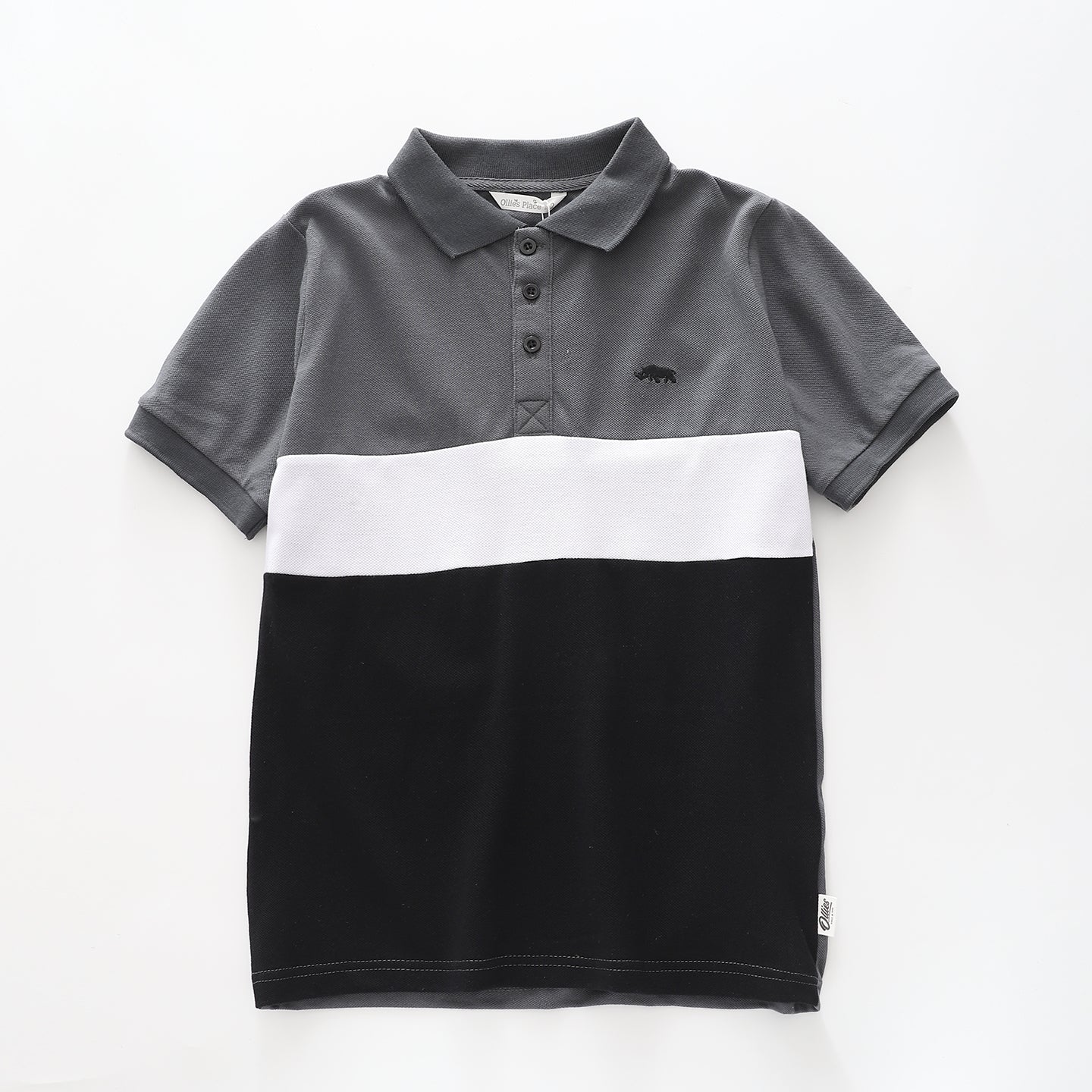 Boy's Grey And Black Stripe Polo Shirt Ollies Place