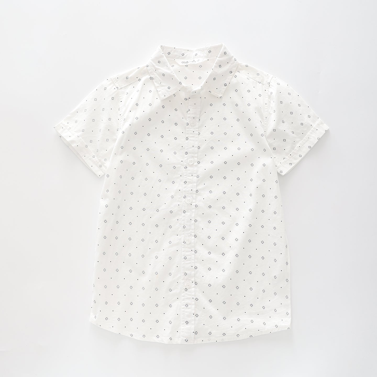 Boy's White Button-down Shirt With geometric Print Ollies Place