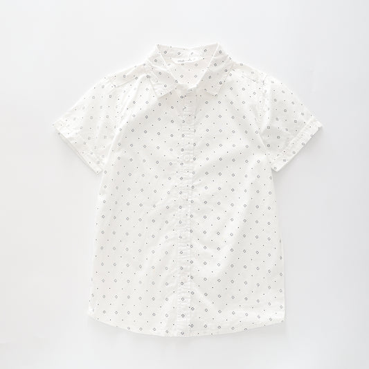 Boy's White Button-down Shirt With geometric Print Ollies Place