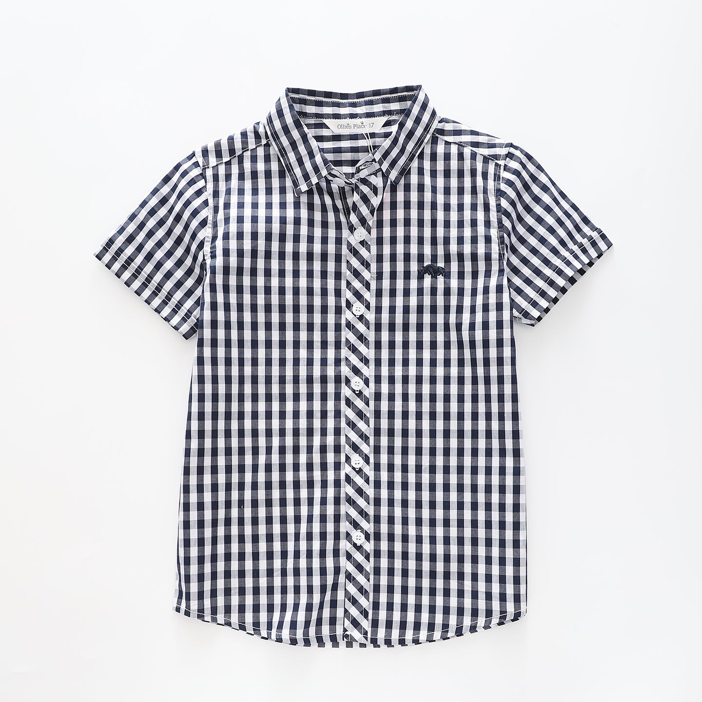 Boy's Blue and White Gingham Button-down Shirt Ollies Place