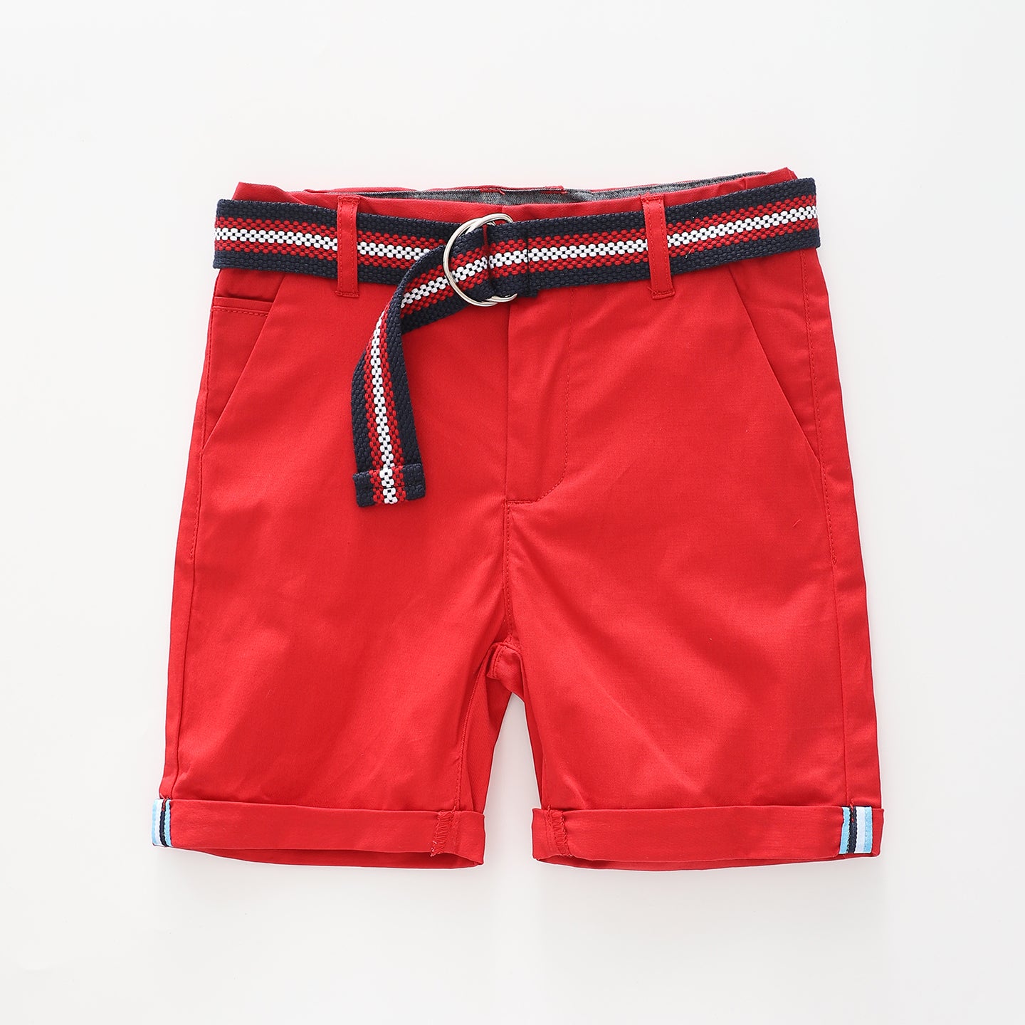 Boy's Racer Red Shorts With Navy Belt Ollies Place