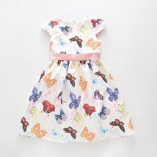 Girl's White and Multicolour Butterfly Party Dress Ollies Place