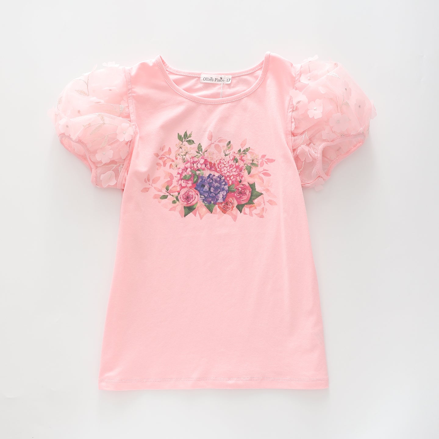 Girl's Floral Pink Tulle Shoulder T-Shirt Ollies Place