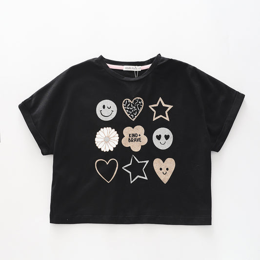 Girl's Cropped Black 'KIND + BRAVE' Glitter T-Shirt Ollies Place