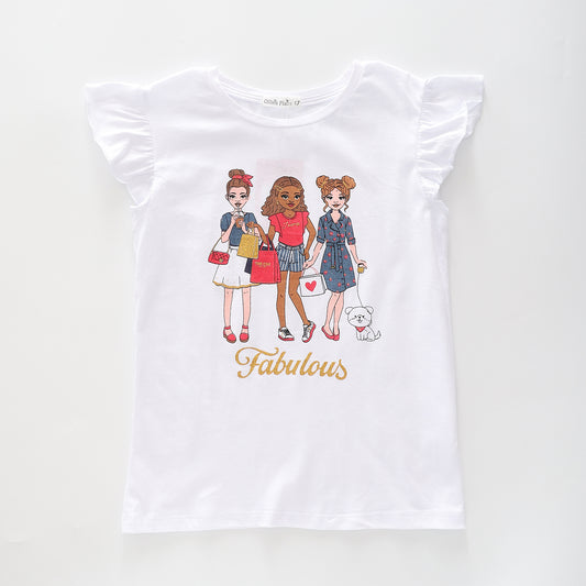 Girl's White 'Fabulous' Glitter T-Shirt Ollies Place