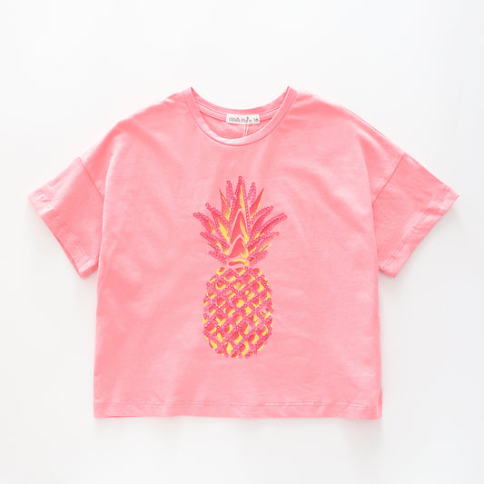 Girl's Cropped Pink Sequined Pineapple T-Shirt Ollies Place