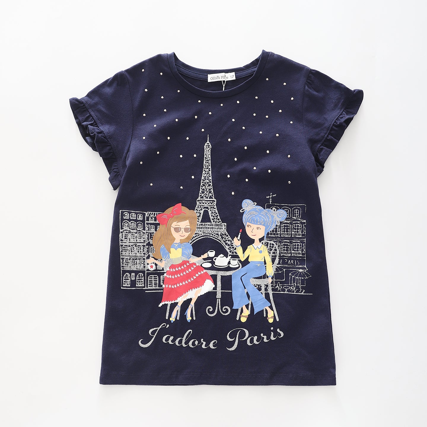 Girl's Navy Blue Paris Glitter T-Shirt Ollies Place