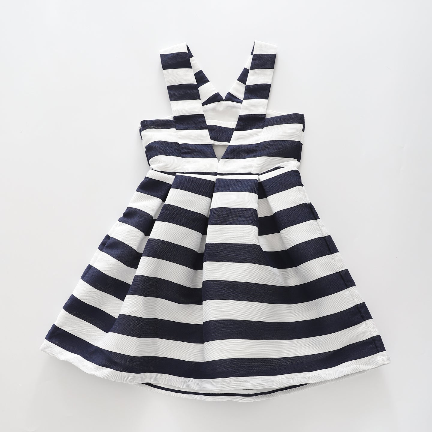 Girl's Blue and White Striped Peacoat Pleated Party Dress Ollies Place