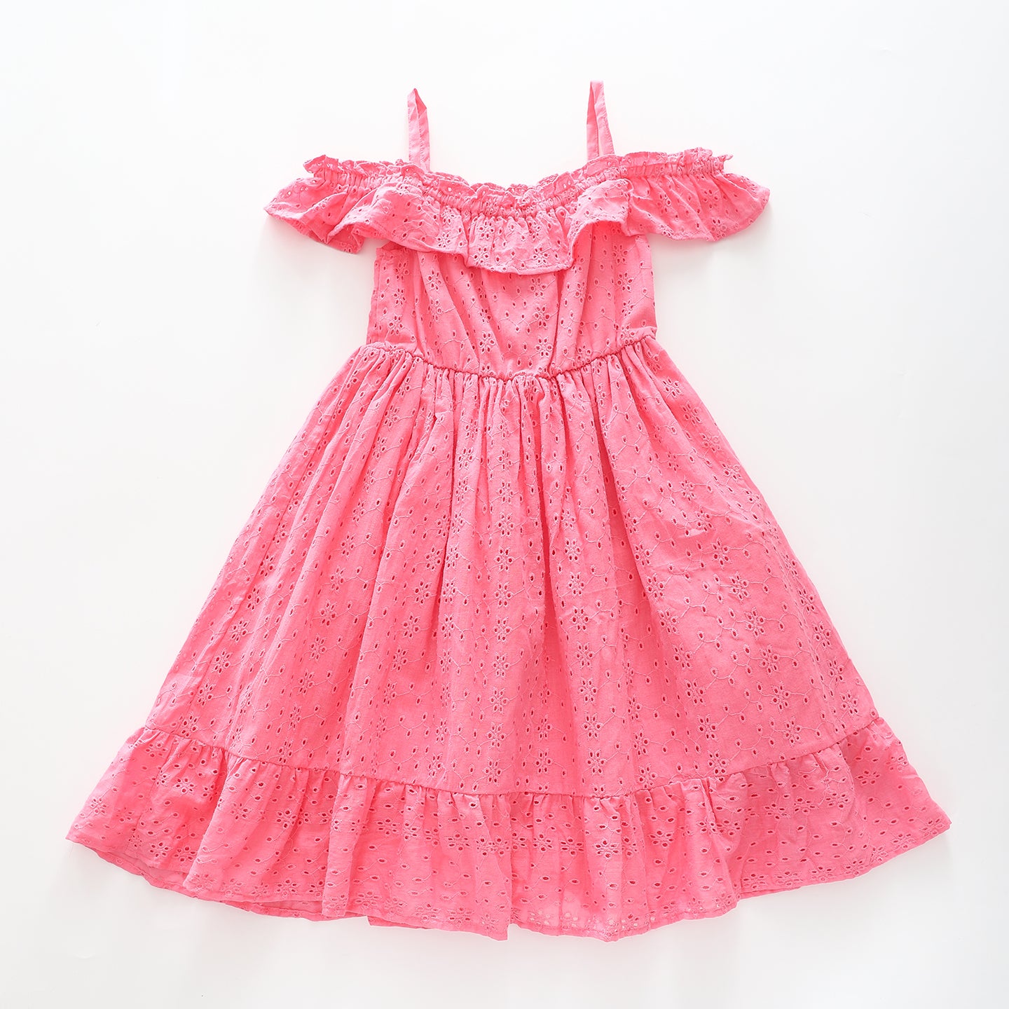 Girl's Pink Broiderie Anglais Party Dress Ollies Place