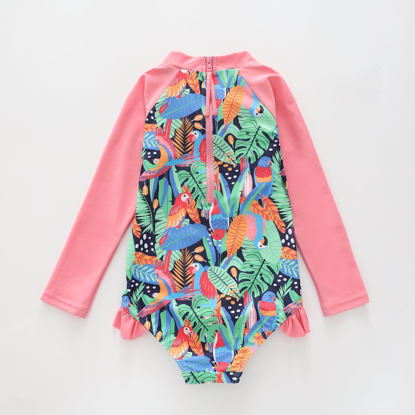 Girl's Jungle Print Pink and Green Long sleeve One-piece Swimsuit Ollies Place