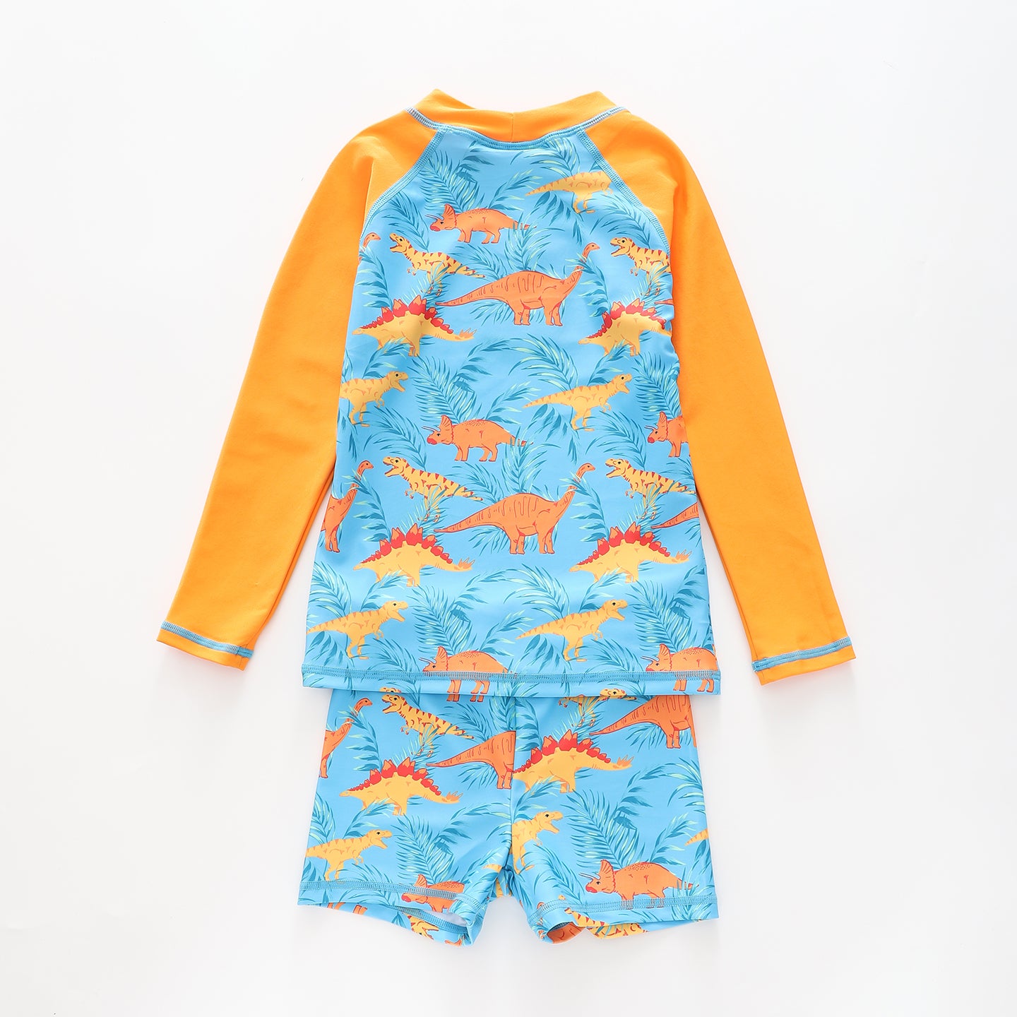 Boy's Blue and Orange Dinosaur Print Two Piece Swimsuit Set Ollies Place