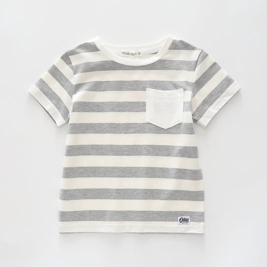 Grey Marle and White Oversized Stripe Tee Ollies Place