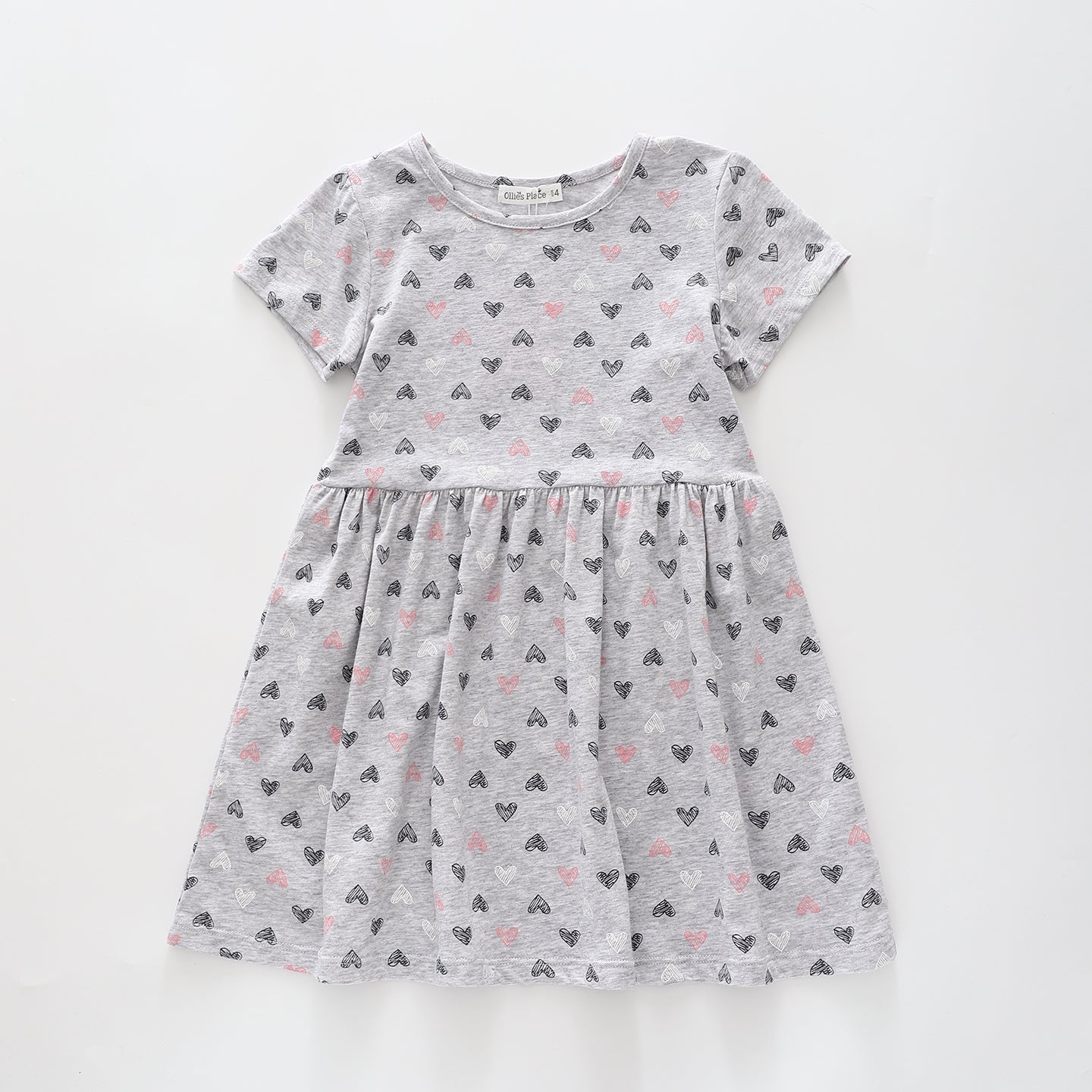 Scattered Heart Print Grey Marle Dress Ollies Place