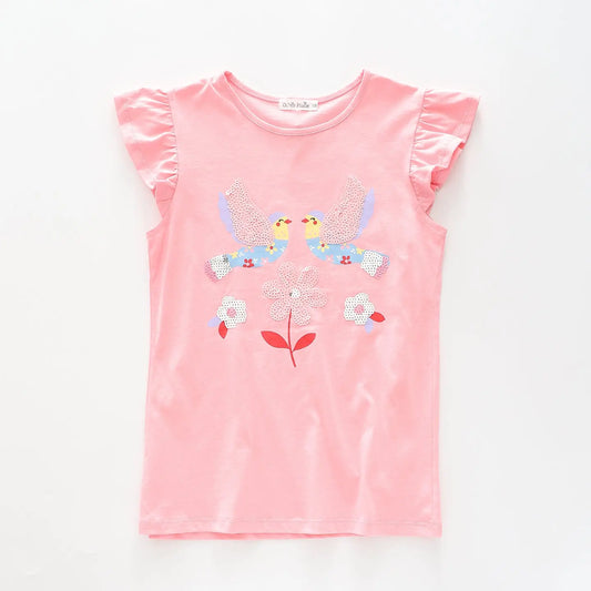 Girl's Baby Pink Sequined Lovebird T-Shirt Ollies Place