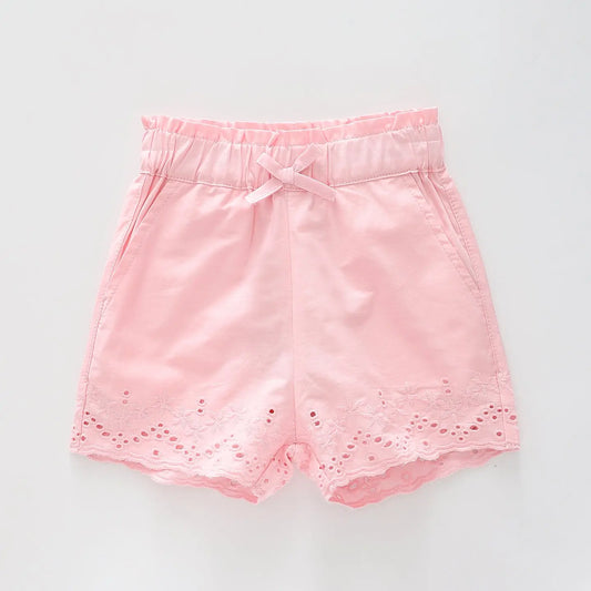 Girl's Baby Pink Shorts With Embroidered Lace Legs Ollies Place