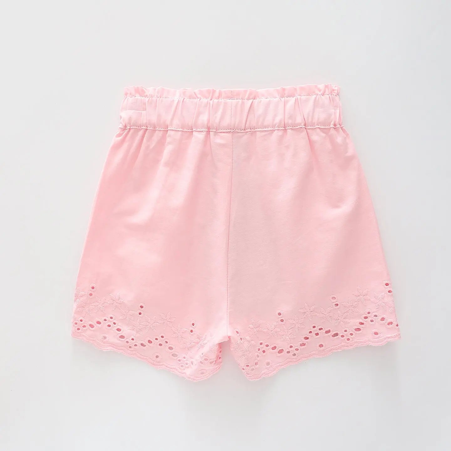 Girl s Baby Pink Shorts With Embroidered Lace Legs