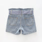 Girl's Blue Denim Gingham Tie Shorts Ollies Place