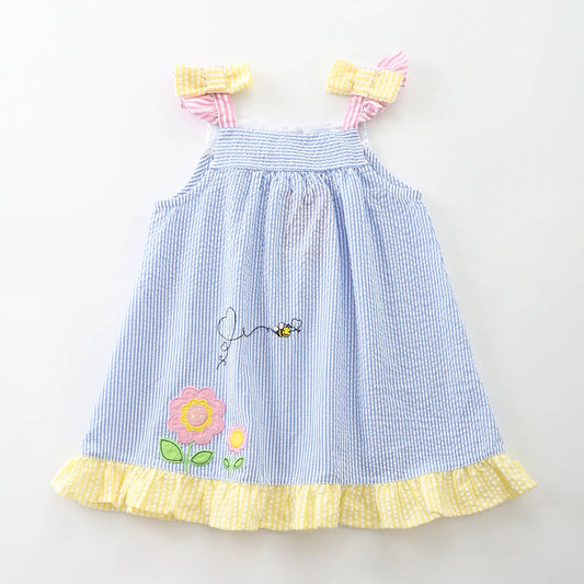 Girl's Blue Flower and Bee Summer Dress Ollies Place