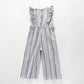 Girl's Blue Linen Striped Ruffle Wide Leg Jumpsuit Ollies Place
