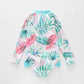 Girl's Blue, White, and Green Tropical Long Sleeve One Piece Swimsuit Ollies Place