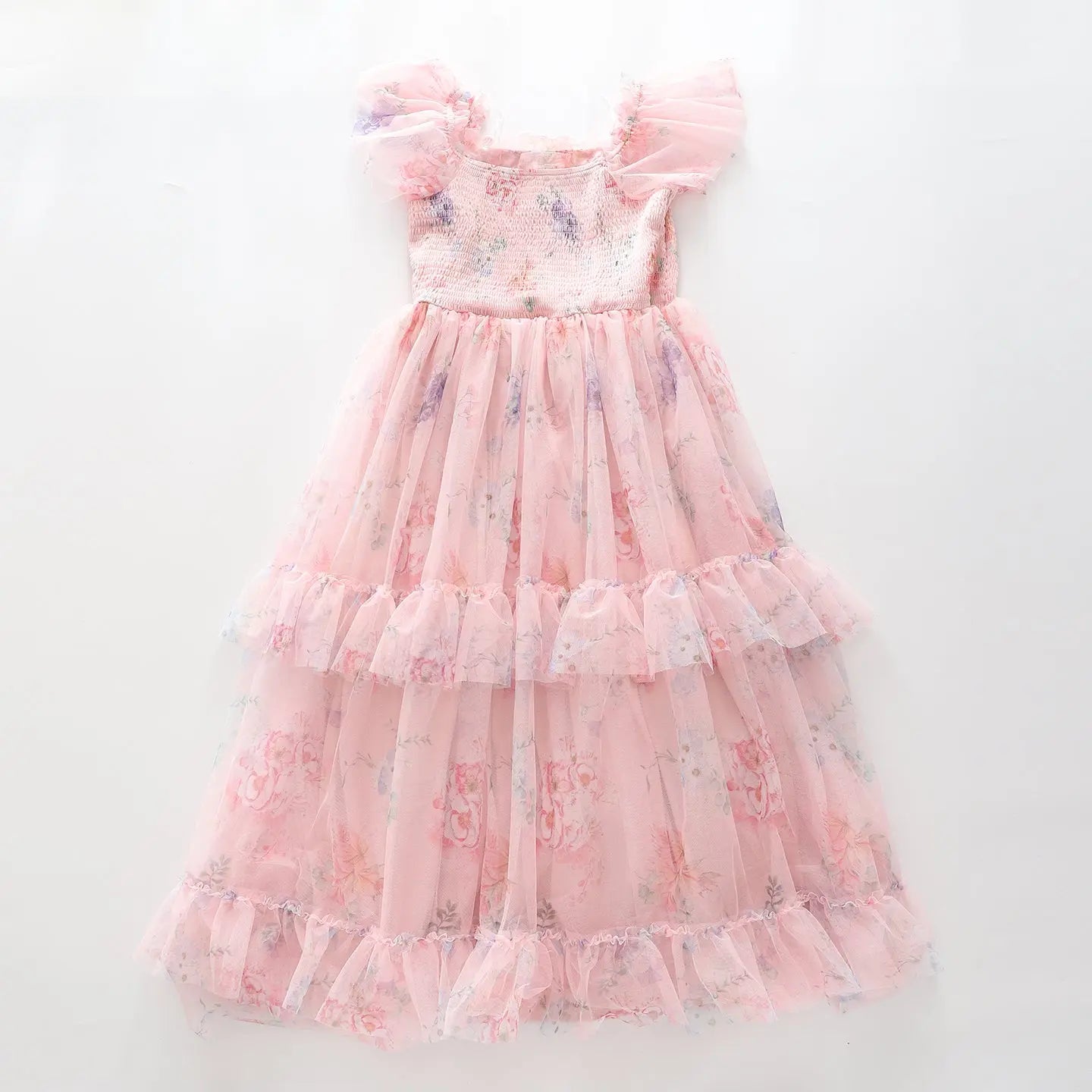 Girl's Chiffon Pink Floral Tiered Party Dress Ollies Place