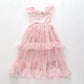Girl's Chiffon Pink Floral Tiered Party Dress Ollies Place