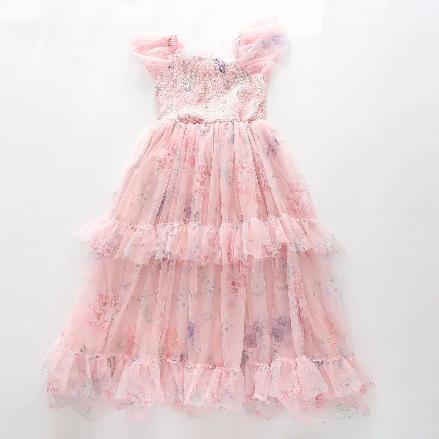 Girl's Chiffon Pink Floral Tiered Party Dress Ollies Place