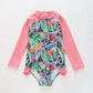 Girl's Jungle Print Pink and Green Long sleeve One-piece Swimsuit Ollies Place