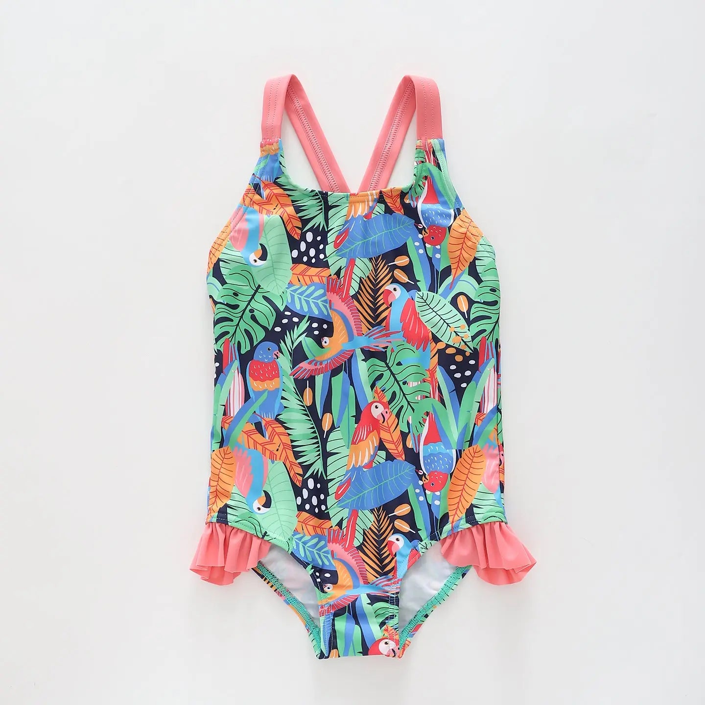 Girl's Jungle Print Pink and Green One-piece Swimsuit Ollies Place