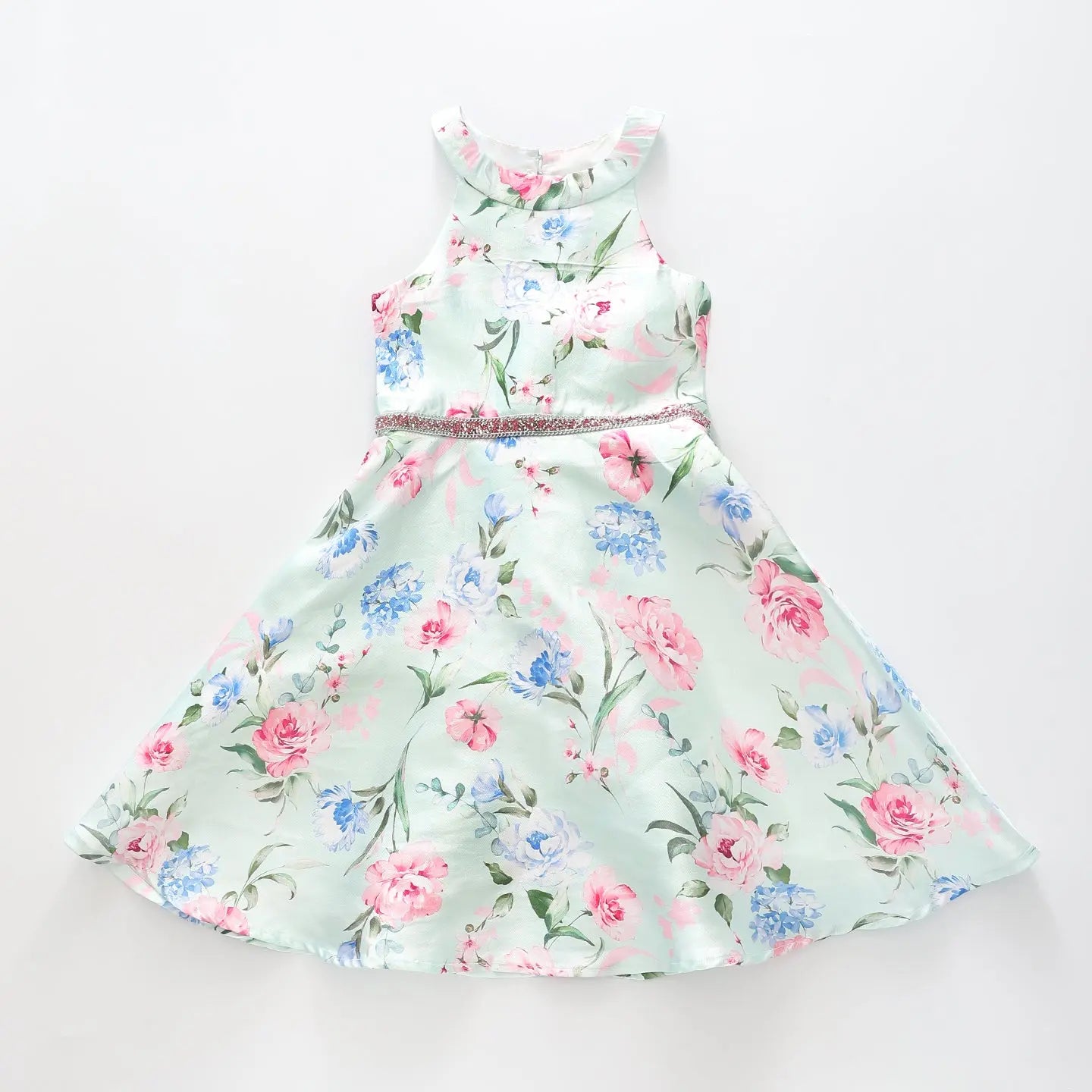 Girl's Mint Green Pink Floral Party Dress Ollies Place