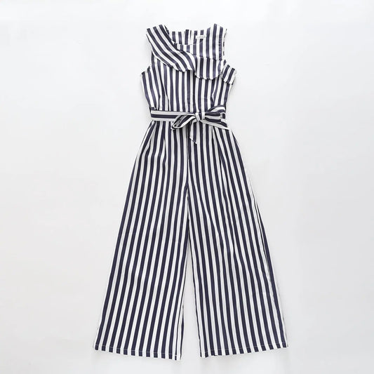 Girl's Navy Blue Striped Wide Leg Jumpsuit Ollies Place