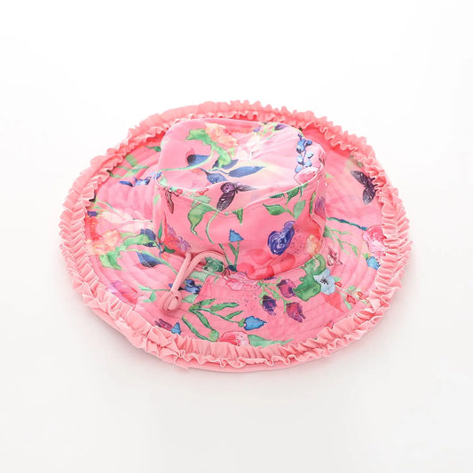 Girl's Pink Floral Watercolour Print Bucket Hat Ollies Place