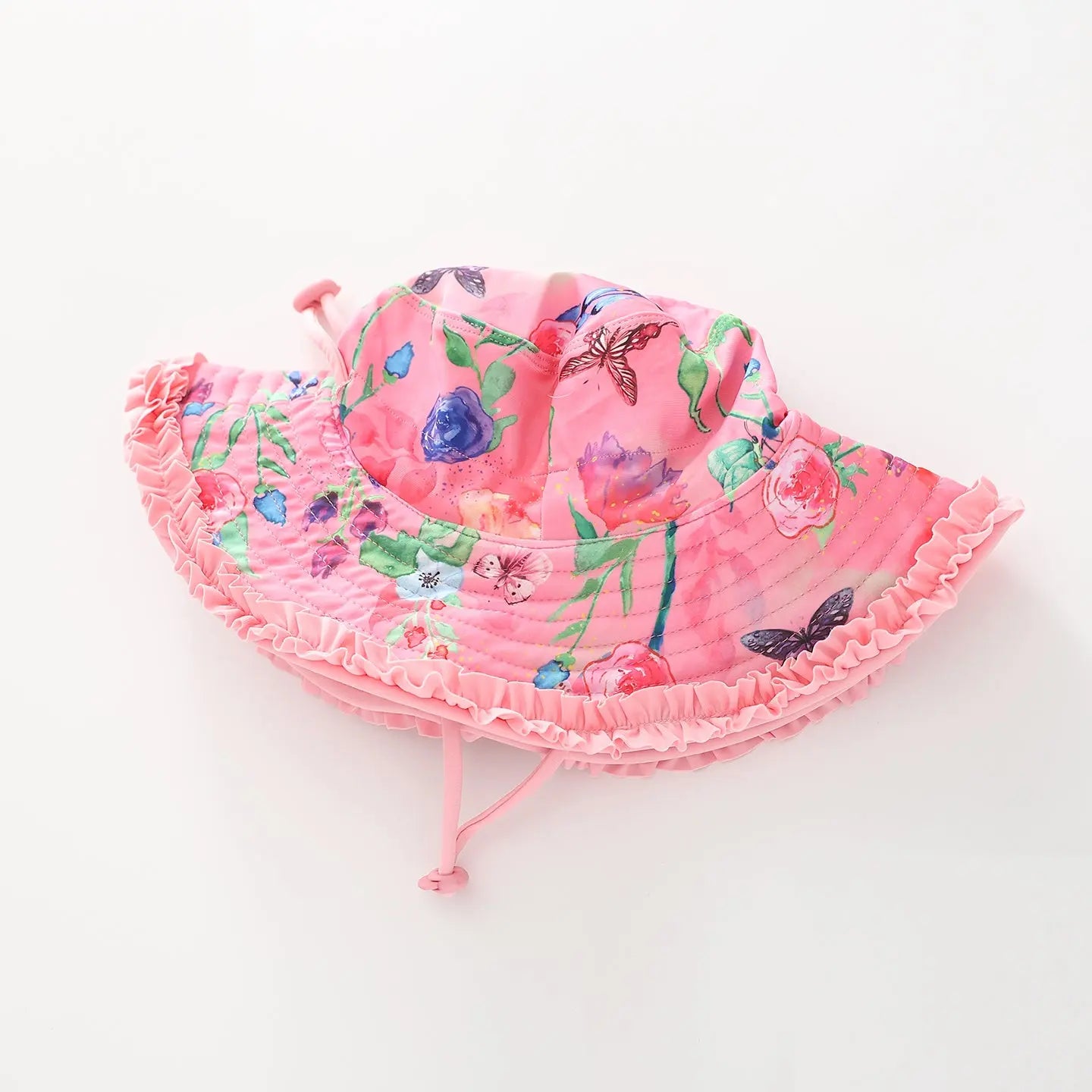 Girl's Pink Floral Watercolour Print Bucket Hat Ollies Place