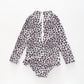 Girl's Pink Leopard Print One Piece Long Sleeve Swimsuit Ollies Place