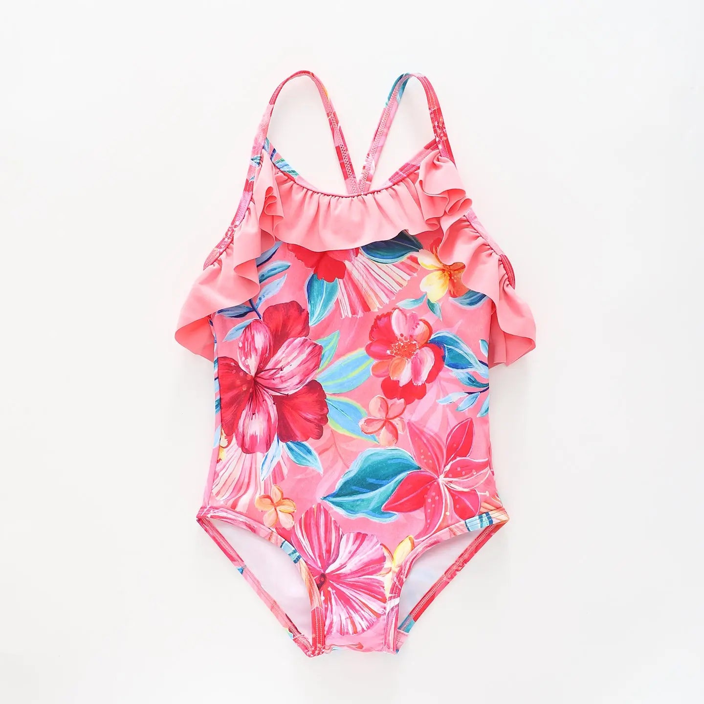 Girl's Pink Painted Floral One-piece Swimsuit Ollies Place