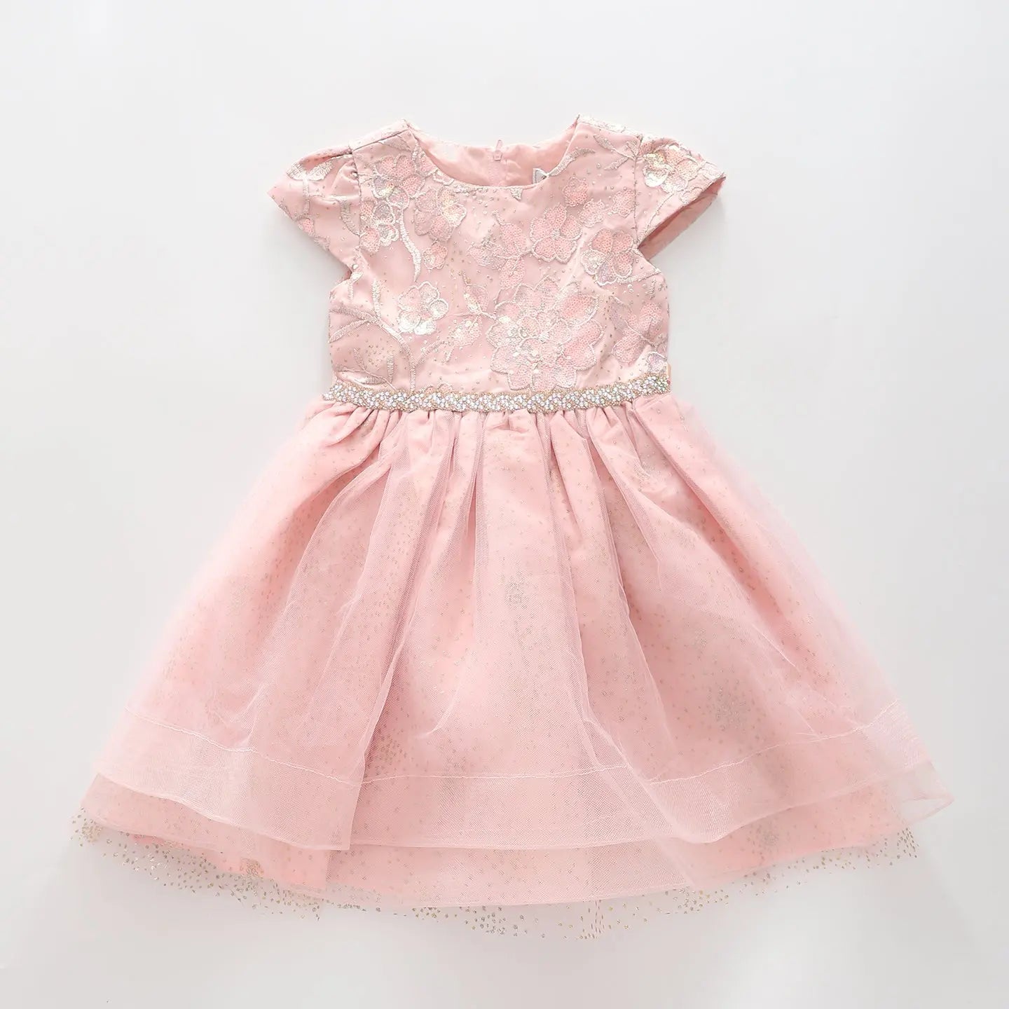 Girl's Pink Tulle Sequined Floral Party Dress Ollies Place